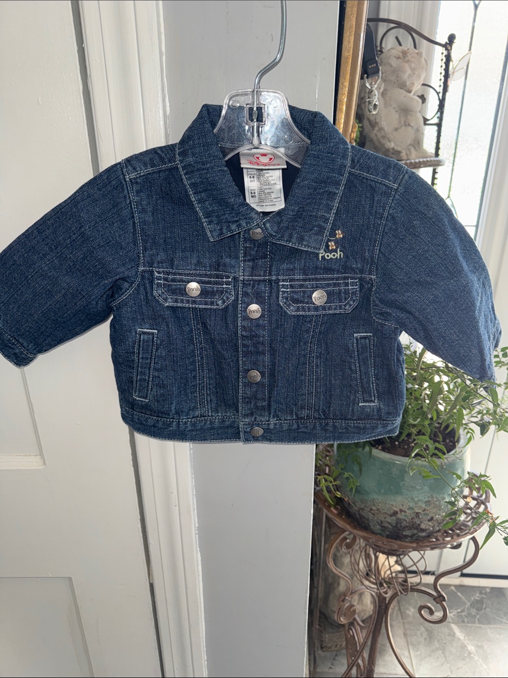 Disney Dark Blue Embroidered Denim Pooh Jean Jacket For Kids